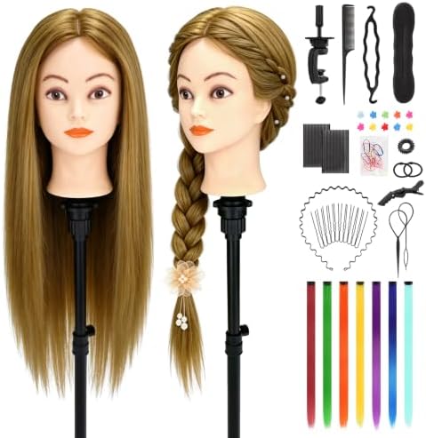 26"-28" Mannequin Head with 80% Real Hair – Cosmetology Training Head for Hair Braiding, Styling & Makeup Practice – Doll Head with Clamp - Image 2