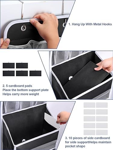 Over the Door Organizer Storage - 5 Tier Hanging Storage shelves Door Organizer with Pockets, Anti Tilt 44 lb Load Behind Door Organizer for Bedroom,Nursery,Bathroom,Kitchen,Dorm,Shoe - 1 Pack, Black - Image 7