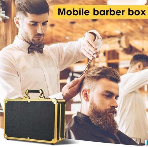 Barber Accessories Case,Barber Briefcase Tool Case,Barber Carrying Cases for Clippers and Supplies,Double Layer Large Barbers Box Travel Organizer, Barber Suitcase Gold - Image 5