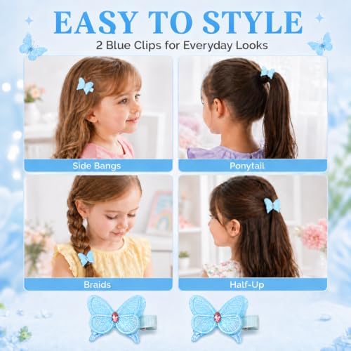 2 Pcs Butterfly Hair Clips for Girls, Fully Lined, Blue - Image 6