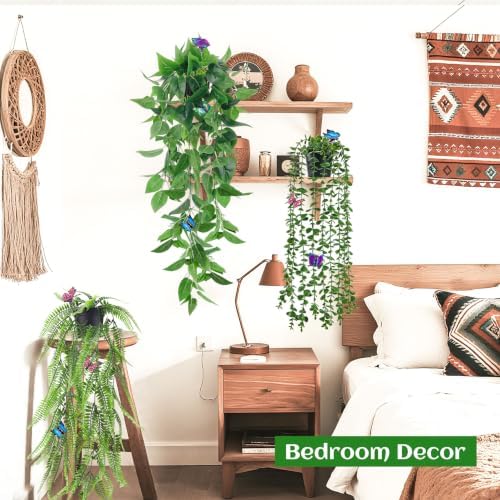 Der Rose 4 Pcs Fake Hanging Plants with Butterflies for Shelf Wall Decor - Image 2