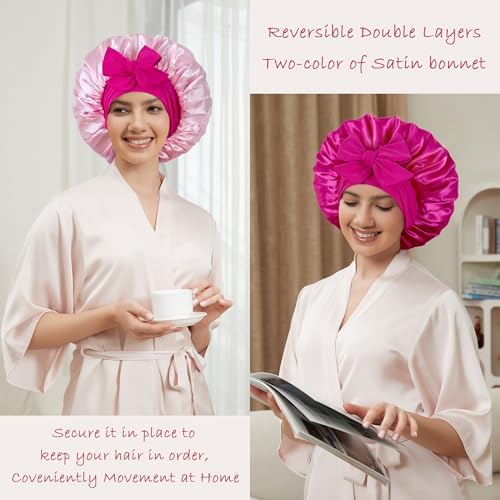 Satin Bonnet with Tie, Silk Hair Bonnets for Women for Sleeping - Image 2