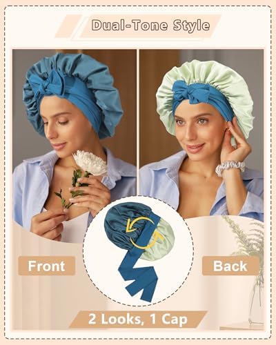 AWAYTR Satin Hair Bonnet for Sleeping, Adjustable Double Layer Sleep Cap - Image 4