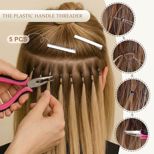 JIAMEISI Hair Extension Tool Kit, 500 Micro Rings Brown - Image 5