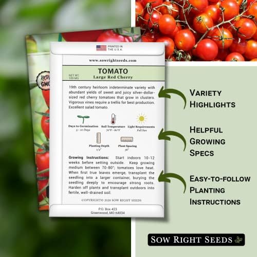 Sow Right Seeds - Large Red Cherry Tomato Seed for Planting Vegetable 4pk - Image 2