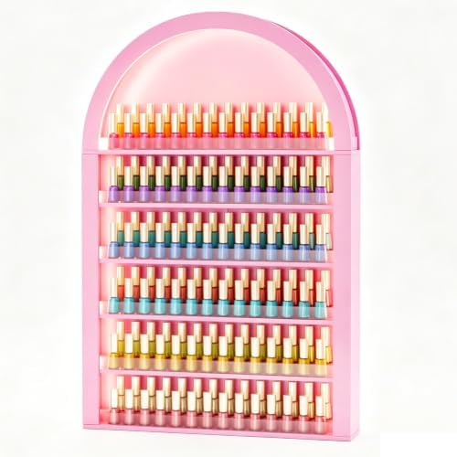 OmySalon Nail Polish & Gel Powder Rack With Led Lighting, Pink Wall Shelf by OmySalon