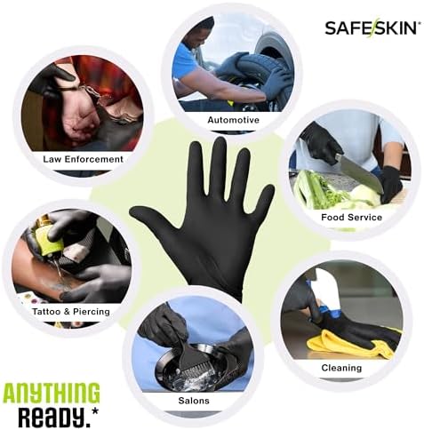 SAFESKIN Black Nitrile Disposable Gloves Powder Free Latex Free Tattoo, Food Prep, 3.5 mil - Image 2