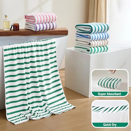 JML Microfiber Beach Towels, 4 Pack, 27" x 55", Cabana Stripe Green - Image 4