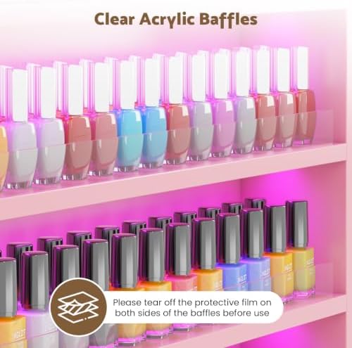Wood Nail Polish Rack Display, 6 Tiers Nail Polish Wall Organizer, Pink - Image 5