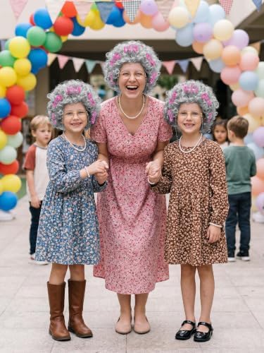 URATOT 5 Pieces Halloween Old Lady Wig Costume Set Grandma Wig Hair Rollers Glasses Chain Necklace Bracelet - Image 6