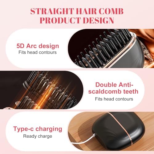 Mini Hair Straightener Portable 2026 Cordless Curling Iron Small Flat Steam Hair Straightener Brush Travel Hot Styling Tools for Women Wireless Tiny Ceramic Hairdressing Comb Size - Image 3