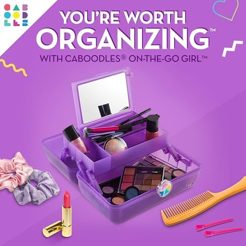 Caboodles On-The-Go Girl Makeup Box, Purple Sparkle, Hard Plastic Makeup Organizer Box, Built-In Mirror, Secure Latch for Safe Travel, Spacious Storage for Large Items - Image 2