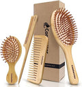 Bamboo Hair Brush and Comb Set for Hair Growth & Scalp Massager by Combetter