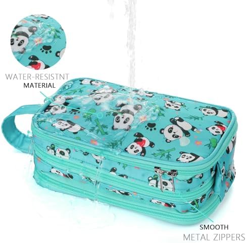 Kids Toiletry Bag for Girls, Travel Toiletry Bag for Little Young Girls Cosmetic Bag Makeup Bag Waterproof Hanging Wash Bag Toddler Toiletries, Panda Green Teal - Image 4