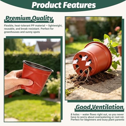 STARSIDE 100-Pack 4 Inch Nursery Pots, Plastic Plant Pots for Seedlings - Image 3