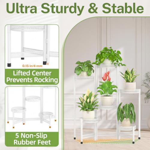 iDavosic.ly Plant Stand Indoor Outdoor, 6 Tier Iron Corner Shelf, White - Image 5