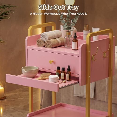 Salon Trolley Cart with Storage Cabinet for Beauty Spa & Salon Use, Pink - Image 5
