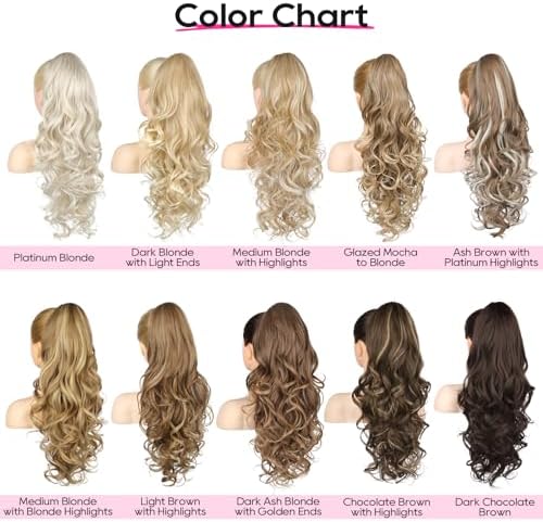 REECHO Ponytail Extension, 24" Claw Clip in Long Curly Wavy Ponytail Hair Extension Jaw Clip on Pony Tails Hairpiece for Women - Platinum Blonde - Image 7