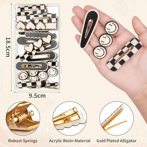Gingbiss 18 Pcs Hair Clips for Women Girls, Black White Checker Barrettes - Image 3