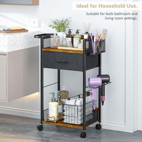 Salon Trolley Cart with Wheels, Mobile Hair Stylist Station with Metal Tool Holder & Basket, Rolling Barber Table with Fabric Drawer, Storage for Salon, Barbershop, Spa & Tattoo, Black - Image 4
