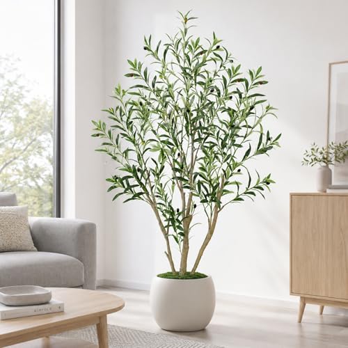 5ft Olive Trees Artificial Indoor, Tall Faux Olive Tree with Realistic Leaves and Lifelike Olives Fruits, Large Fake Silk Plant for Living Room Office Bedroom Balcony Home Decor by Unknown