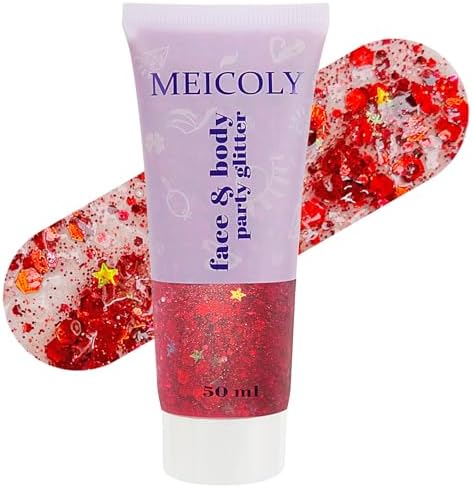 MEICOLY Red Face Glitter Gel for Halloween Spirit Day Game Day,USA Flag Body Glitter Makeup,Hair Glitter for Football Game Patriotic Day,Fourth of July Accessories Outfits for Women by MEICOLY