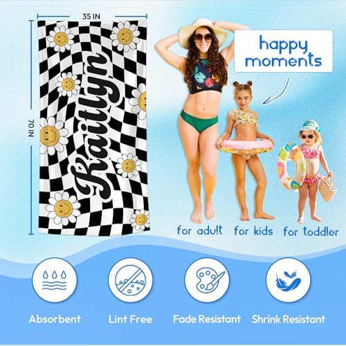 JML Personalized Beach Towel with Name, Custom Flower Beach Towel, Customized Microfiber Pool Towel, Quick Dry & Absorbent Swim Towel for Adult,Mother's Day, Birthday, Summer Holiday,Vacation - Image 3