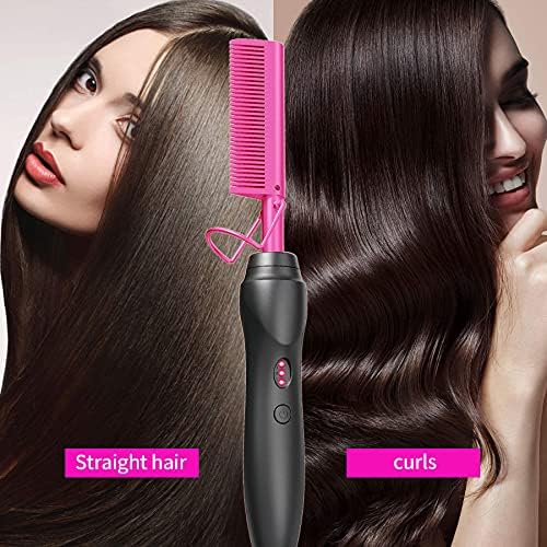 Hot Comb Hair Straightener Pressing Combs - Ceramic Electric Straightening Comb for Natural Black Beard Wigs Holiday Gift- Pink - Image 5