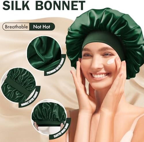 Satin Silk Bonnet for Hair, Double Layer Sleep Cap for Men & Women - Image 3