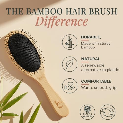 Detangler Bristle Bamboo Hair Brush - For Women, Men, and Kids, Versatile for Wet or Dry Hair, Use With Hair Products - Image 4