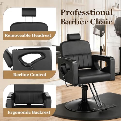Black Salon Chair for Hair Stylist, Reclining Barber Chair for Barbershop - Image 5