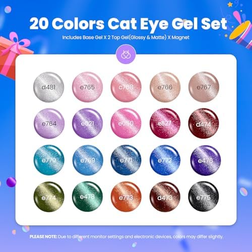 Beetles Cat Eye Gel Nail Polish Set, 20 Colors Fall Cat Eye Gel Nail Kit - Image 2