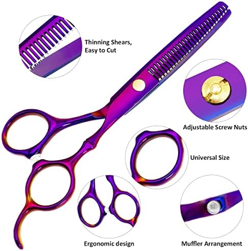 Professional Hair Cutting Scissors Sets Stainless Steel Barber Hairdressing Scissors Multifunctional Salon Thinning Scissors Straight Shears Tools Gifts for Mom Dad Friends (Purple) - Image 3
