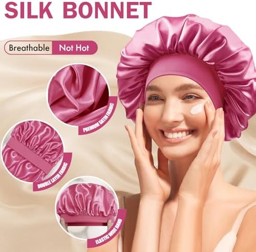 Satin Silk Bonnet for Hair, Double Layer Sleep Cap for Men & Women - Image 3