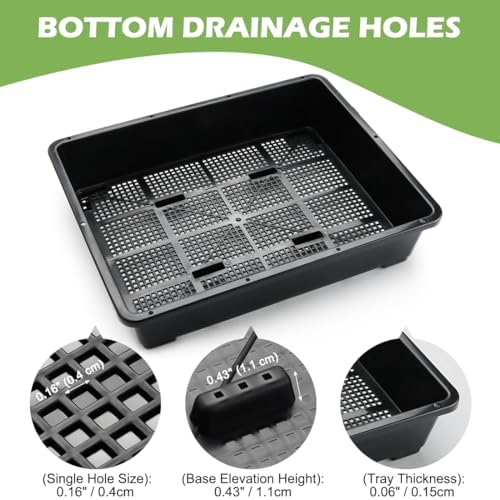 RooTrimmer 5 Pack Soil Blocking Trays(14"x12"x3"), Plastic Flat Plant Tray for Holding or Collecting Drainage Water, Elevated Microgreen Seed Starter Tray for Seed Germination (Black) - Image 4