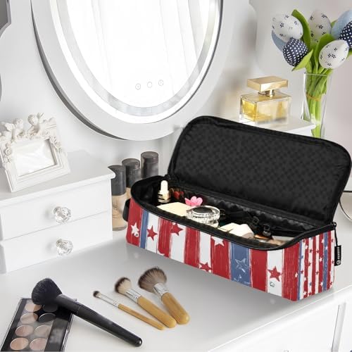 Hair Tools Travel Bag with Heat Resistant Mat 2-in-1 Hot Tools Travel Bag Organizer Flat Curling Iron Travel Case for Straightener Red and Blue Stars Independence Day - Image 7