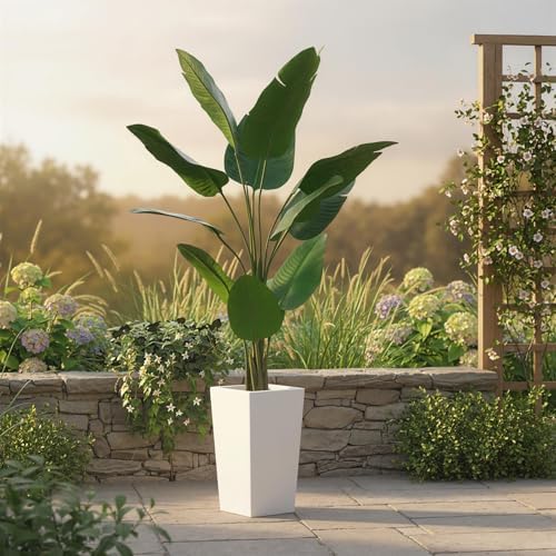 Garvee 4.8FT Artificial Banana Tree, Fake Potted Tropical Tree, Decorative Evergreen Tropical Plant with White Tall Planter for Living Room Entryway Porch Office - Image 5