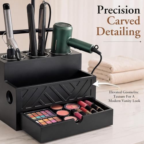 Xuhal Hair Tool Organizer Hair Dryer Holder, Headband Rack & Drawer, Black - Image 3
