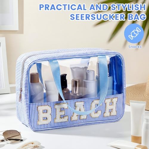Sanwuta Clear Seersucker Beach Bag, Blue - Image 5