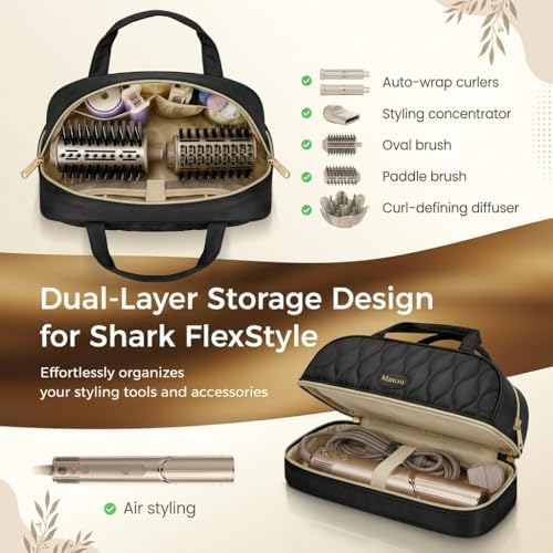 Mancro Carrying Case for Shark FlexStyle, Quilted Hair Tools Travel Bag | with Heat-Resistant Mat, Travel Case for Dyson Airwrap & Shark FlexFusion, Hair Dryer Organizer for Women, Black - Image 2