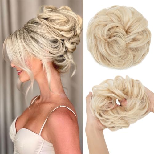 CJL HAIR Large Messy Bun Hair Piece Wavy Curly Scrunchies Synthetic Chignon Ponytail Hair Extensions Thick Updo Hairpieces for Women Light Champagne by CJLHAIR