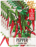 Seed Needs Thin Cayenne Pepper Seeds to Plant Vegetables - 5 Packs by SeedNeeds