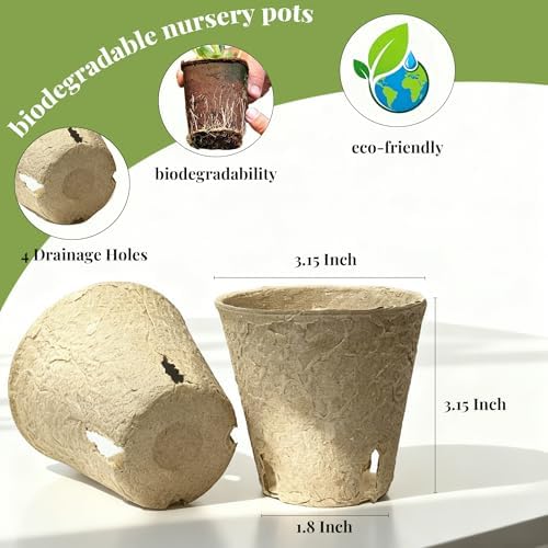 Peat Pots for Seedlings, Seed Starter Pots, 40 Pcs 3.15 Inch, Biodegradable Plant Starter Nursery Pots with Drainage Holes, Organic Round Planting Pots for Vegetables Herbs - Image 2