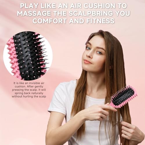 Curl Defining Brush, Curly Hair Brush Products With 3 Pcs Slick Back Hair Brush Set Bristle Brush Edge Control Teasing Comb for women (Pink) - Image 3