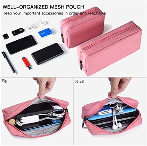 2-PACK Accessories Bag for Women Ladies Travel Organizer, Big+Small Portable Storage Bag Pouch Electronics Accessories Carrying Case Cosmetic Bag for Hard Drive, Mouse, Cable, Adapter, Cellphone, Pink - Image 3
