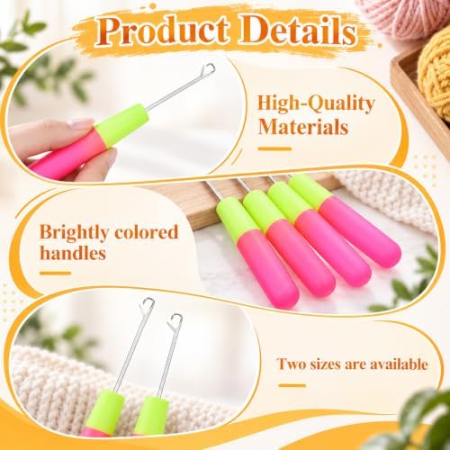 IMengjbang 4 Pcs Latch Hook Tool Plastic Handle Hair Crochet Hook for Hair - Image 3