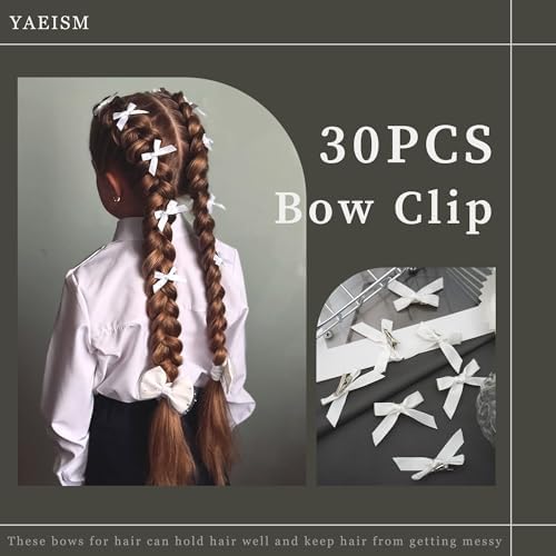 30PCS Bows for Hair White Mini Bow Hair Clips Non Slip Small Hair Bows Satin Ribbon Hairpins Y2K Hair Accessories for Women Girls - Image 3