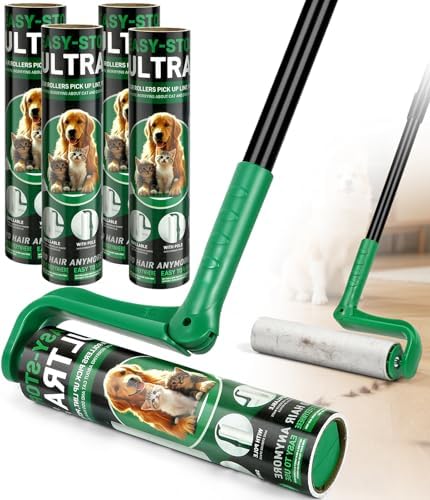 10" Large Lint Roller for Floor Carpet Pet Hair Extra Sticky with 4 Refills by VOUBIEN