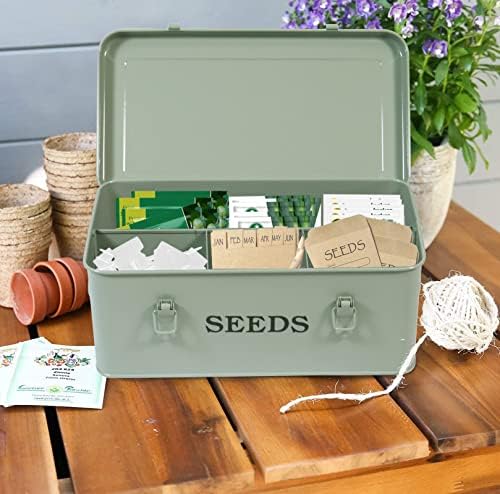 Seed Storage, Metal Seed Box, Seed Storage Organizer Box with Lid & Handle - Image 5