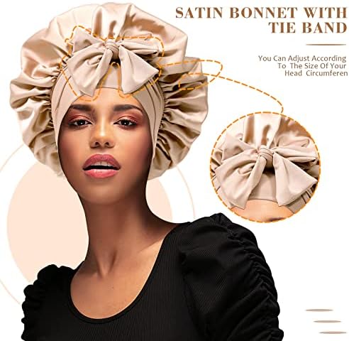 AWAYTR Wide Band Satin Bonnet, Tie-Band Sleep Cap for Curly Hair Women - Image 3